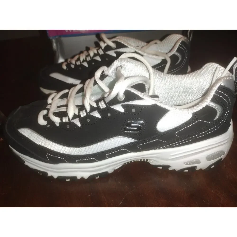 Skechers Wide Fit Black Dlites Shoe Women Sport Comfort Casual Memory Foam 11930